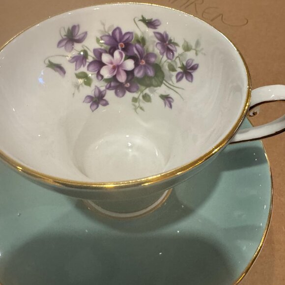 John Aynsley #2974 Bone China Tea Cup and Saucer – Light Blue with Violets - Picture 1 of 9